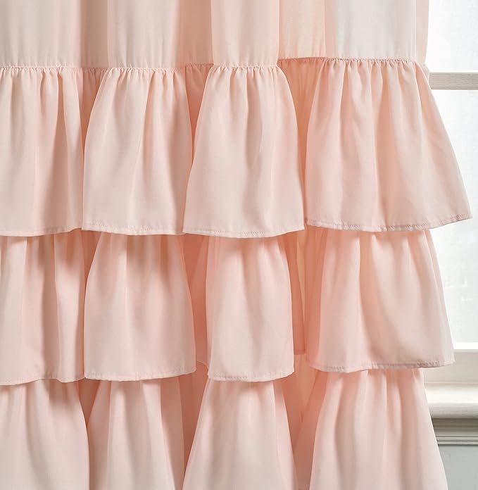 Lush Decor Allison Ruffle Light Filtering Window Curtain Panels Pair 40" W x 95" L Blush - Coquette Curtains for Bedroom - Drapes - Ruffle Curtains Kids