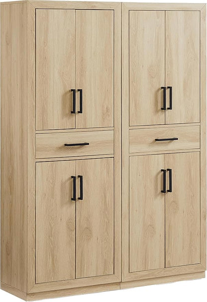 Crosley Furniture Isla 2-Piece Modern Kitchen Storage Pantry Cabinet Set with Shelves, Dining, Laundry Room, Ash
