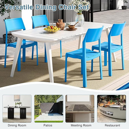 VECELO 4 Pack Plastic Dining Chairs, Stackable Patio Chairs for Indoor Outdoor Use in Kitchen, Poolside, No Assembly Required, Blue