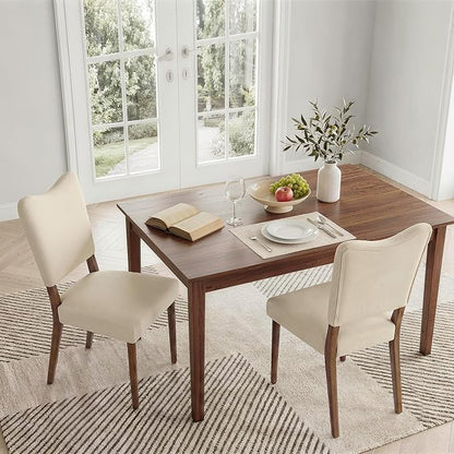 KISLOT Upholstered Dining Chairs Set of 2, Modern Velvet Kitchen Chairs with Solid Wood Legs, High Back Wooden Dining Room Chairs with Dark Walnut Color Legs for Farmhouse Kitchen Dining Room, Linen