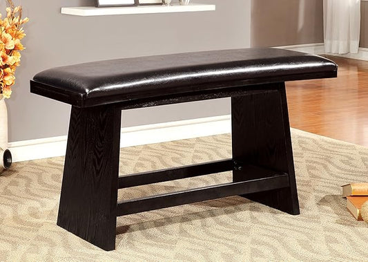Furniture of America Morley Panel-Legged 46.5" W Counter-Height Bench with Faux Leather Upholstered Seat for Dining, Kitchen, Black