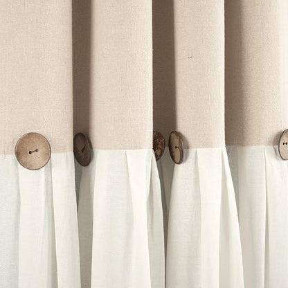 Lush Decor Linen Button Window Curtain Panel, Single, 40" W x 84" L, Linen - Country Curtains - Rustic Decor - Color Block Modern Farmhouse Curtains For Living Room, Bedroom & Dining Room
