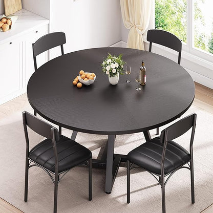 Jocoevol 51“ Round Kitchen Dining Room Table for 6-8, Circle Dining Dinner Table with Pedestal Metal Frame, Space Saving Wood Industrial Furniture for Small Space (Black, 51In)