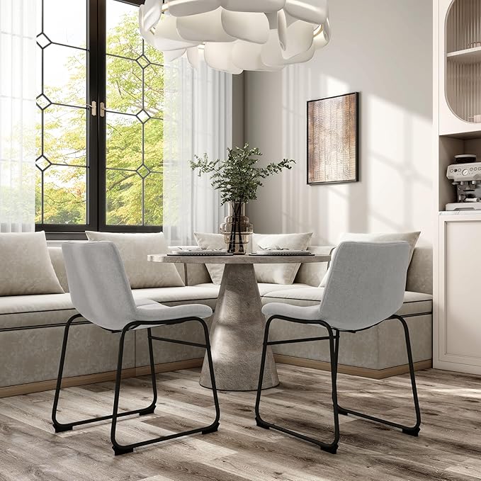 Furniture of America Veradis Modern Bentwood Dining Chairs Set of 2, Chenille Fabric Stool with Back and Metal Frame, Comfortable Upholstered Seating for Kitchen, Living Room, Light Grey, 30 inch