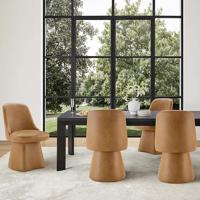 KISLOT Swivel Dining Chairs Set of 2, Upholstered Mid Century Modern Deskchair with High Back, Faux Leather Kitchen Chairs for Dining Room, Bedroom, Dressing Room, Brown