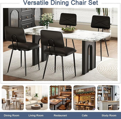 VECELO Dining Chairs Set of 4, Modern Upholstered Kitchen Chairs with Faux Leather Cushion Seat & Metal Legs for Kitchen, Living Room, Tufted Backrest Design, Black