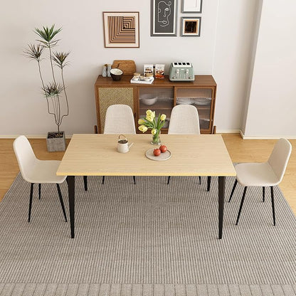 Dining Table Set with 4 Beige Dining Chairs, Rust-Resistant Iron Legs, Rectangular Kitchen Table for Dining Room & Patio(63 in Table and 4 Chairs)