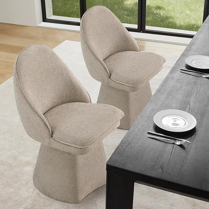 KISLOT Swivel Dining Chairs Set of 1, Upholstered Mid Century Modern Deskchair with Round Back, Linen Fabric Kitchen Chairs for Dining Room, Bedroom, Dressing Room, Khaki