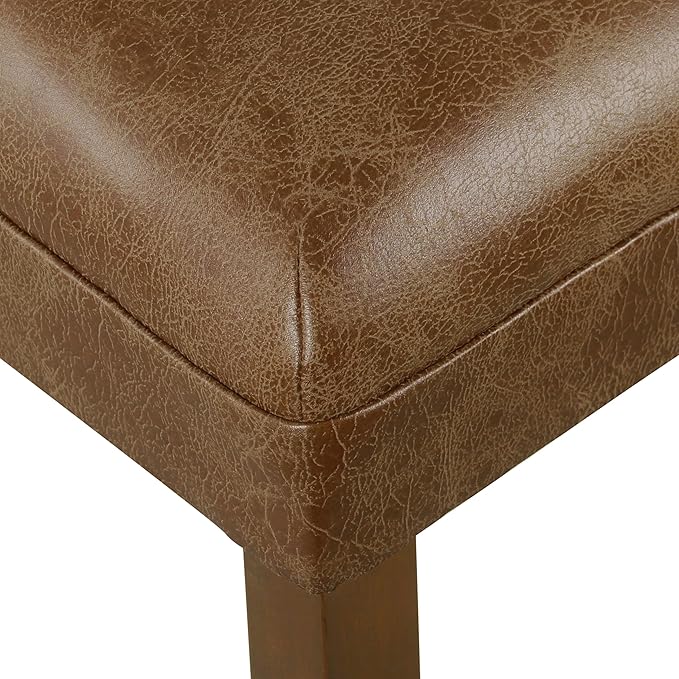 HomePop 24-Inch Counter Height Upholstered Bar Stool, Set of 1, Cognac Brown Faux Leather Seat with Back, Solid Wood Legs, Classic Kitchen Island Counter Height Stool