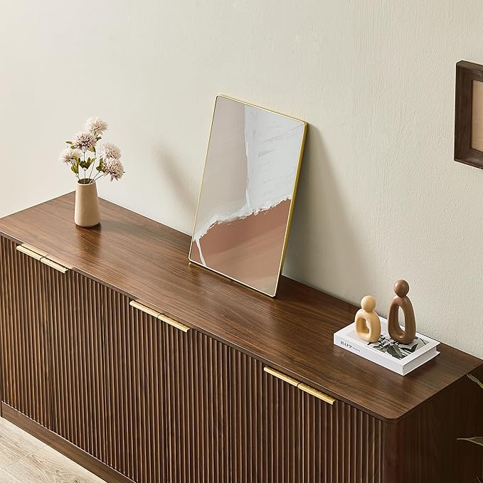 Ball & Cast 67" Modern Fluted Sideboard Buffet Cabinet with Storage,Curved Design Kitchen Coffee Bar Cabinet with 6 Doors & Shelves,Wood Credenza Cabinets Media Console for Living Room,Walnut