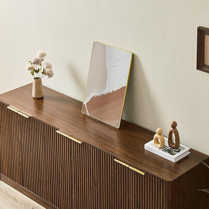 Ball & Cast 67" Modern Fluted Sideboard Buffet Cabinet with Storage,Curved Design Kitchen Coffee Bar Cabinet with 6 Doors & Shelves,Wood Credenza Cabinets Media Console for Living Room,Walnut