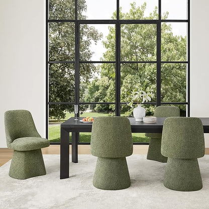 KISLOT Swivel Dining Chairs Set of 2, Upholstered Mid Century Modern Deskchair with High Back, Linen Fabric Kitchen Chairs for Dining Room, Bedroom, Dressing Room, Green