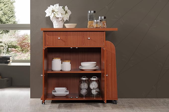 Hodedah Import Kitchen Island with Spice Rack and Towel Rack, Cherry