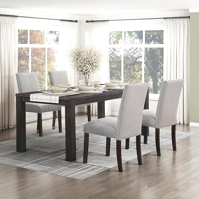 Lexicon Upholstered Dining Chairs Set of 2 - Soft Durable Fabric Armless High Back Kitchen Modern Dining Room Chairs for 2, Nailhead Trim Side, Brushed Brown Sturdy Wooden Frame, Easy Assembly, Taupe