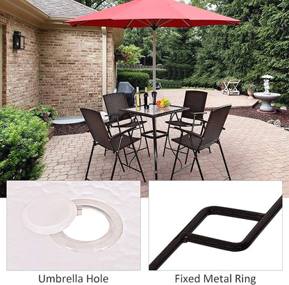 LDAILY Moccha 28.5" Patio Table, Outdoor Dining Bistro Table w/Umbrella Hole, Tempered Glass Top & Steel Frame, Backyard Balcony Furniture Garden Table