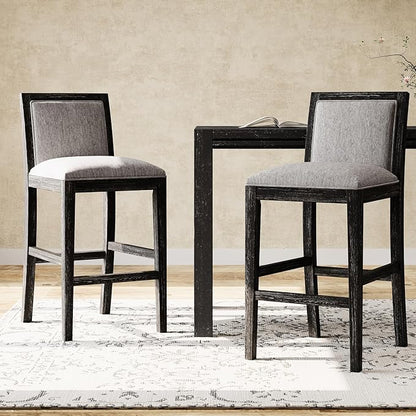 of 2 Bar Stools, 30.5 Inch. Fabric Upholstery and Rubberwood Frame. Retro Chairs for Kitchen Island, Bedroom, Dining. Soft Seating 2 30.5" Stools. Frame with Cozy Cushion. Kitchen, Dining Room.