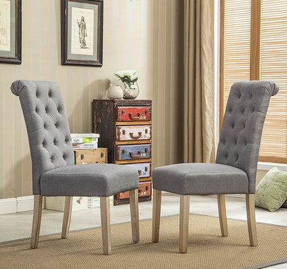 Roundhill Furniture Habit Grey Solid Wood Tufted Parsons Dining Chair (Set of 2), Gray