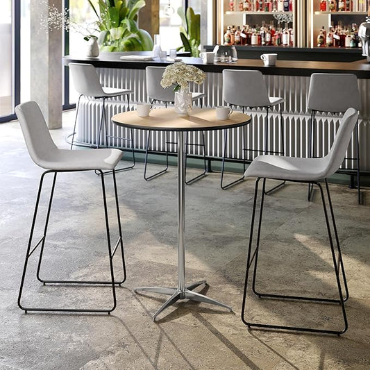 Flash Furniture Lars 30" Round Cocktail Table with 30" and 42" Columns, Adjustable Standard or Bar Height Round Table for Events or Home Use, Natural
