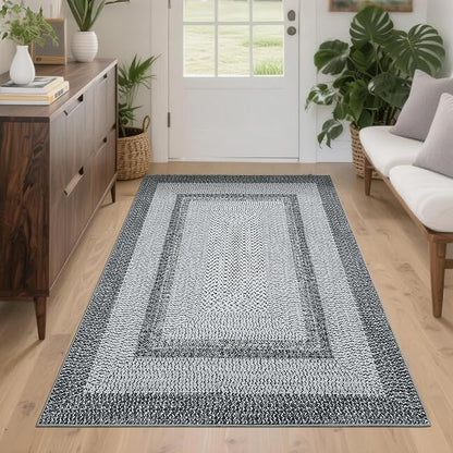 Printed Washable Rugs 3x5 Rug for Living Room Modern Rug Non Slip Entryway Rug Braided Pattern Soft Low Pile Non Shedding Stain Resistant Carpet for Bedroom Office Nursery 3'x5' Grey