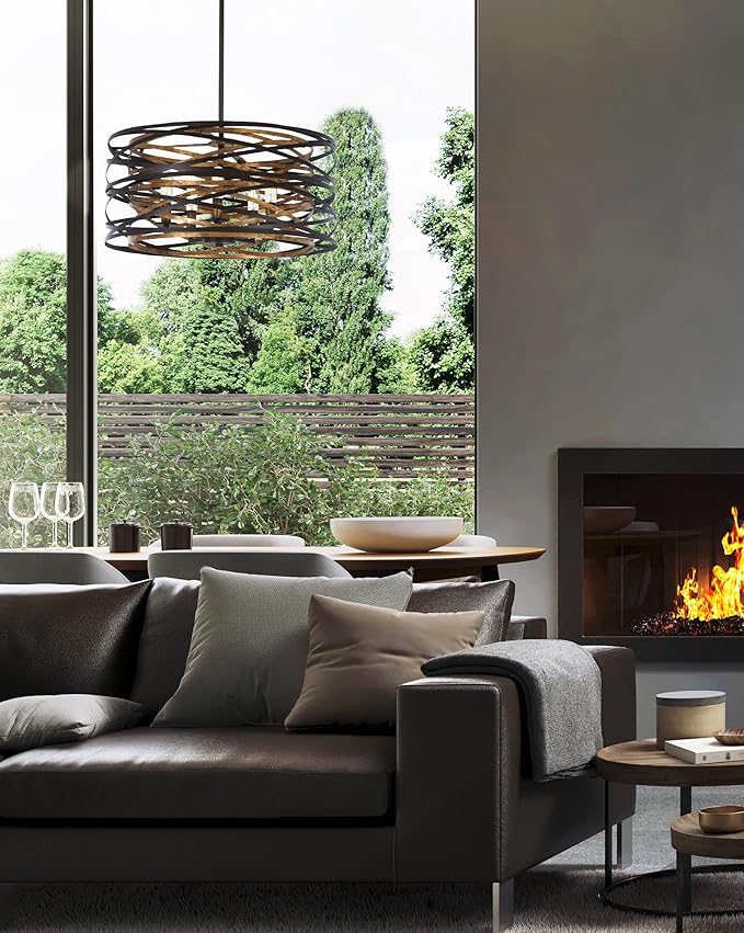 Minka Lavery 4671-111 Vortic Flow Semi-Flush, 5-Light, 300 Total Watts, 20-in H x 9-in W, Dark Bronze with Mosaic Gold Interior