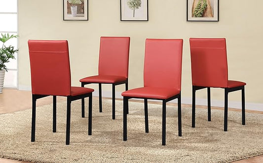 Roundhill Furniture Noyes Faux Leather Metal Frame Dining Chair, Red 17.5D x 21.5W x 36H in