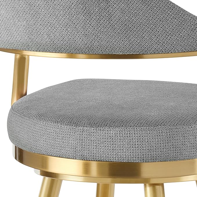 Armen Living Justin Modern Farmhouse 30" Seat Height Swivel Bar Stool with Anchor Gray Fabric and Gold Brushed Stainless Steel Legs for Kitchen Island Counter