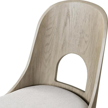Furniture of America Selyra Modern Solid Wood Dining Chairs Set of 2 with Curved Wood Back, Comfortable Upholstered Seating for Dining Room, Home Kitchen, White Oak