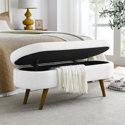 Modern Ottoman Bench with Storage - Versatile Bedside Pouf, Footstool, Toy Storage Ottoman for Bedroom, Living Room, Hallway Entryway, Multi-Use Furniture,White-Linen