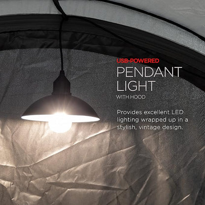UltraPro USB LED Pendant Light with Hooded Shade, Lightweight, Hanging Light Fixture, Vintage Farmhouse Style, Camping, Garage, Shed, Storm Shelter and More, 61748
