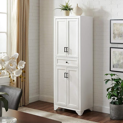Crosley Furniture Tara Pantry Storage Cabinet with Shelves, Kitchen, Dining, or Laundry Room, Distressed White