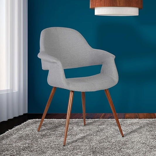 Armen Living Phoebe Mid Century Modern Accent Chair for Dining Table Kitchen Desk Vanity in Gray Fabric and Walnut Wood Finish