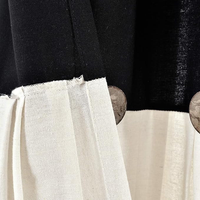 Lush Decor Linen Button Window Curtain Panel, Single, 40" W x 108" L, Black & White - Country Curtains - Rustic Decor - Color Block Modern Farmhouse Curtains For Living Room, Bedroom & Dining Room