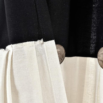 Lush Decor Linen Button Window Curtain Panel, Single, 40" W x 108" L, Black & White - Country Curtains - Rustic Decor - Color Block Modern Farmhouse Curtains For Living Room, Bedroom & Dining Room