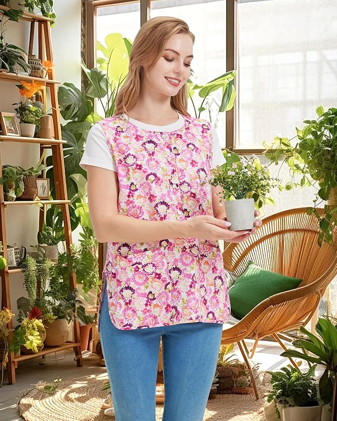 Nanxson Cobbler Apron for Women with 2 Patch Pockets Cotton Printed Vintage Apron with Buttons for Work Chef Kitchen Home