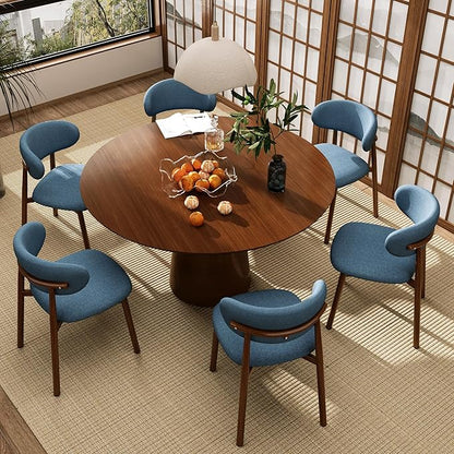 Kitchen Dining Chairs Set of 2 Modern Soft Linen Farmhouse Dining Room Chair, Blue/Walnut