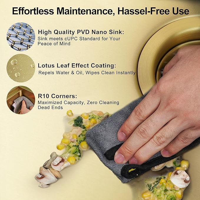 CELAENO 33 Inch Gold Farmhouse Sink, Luxury Single Bowl Stainless Steel Apron Front Workstation 16 Gauge, 10" Deep Handmade R10 Radius Farm Sink with Various Accessories