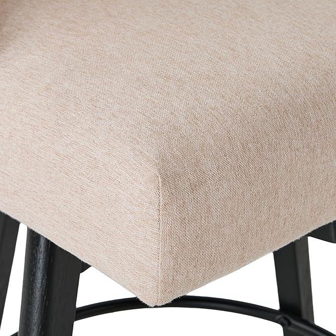 Counter Height Bar Stools Set of 3,Swivel Barstools with Backs and Wood Legs,Linen Fabric Upholstered Counter Stools for Kitchend Island,Mid-Century Modern 26"Seat Height Bar Chairs,Flax Beige