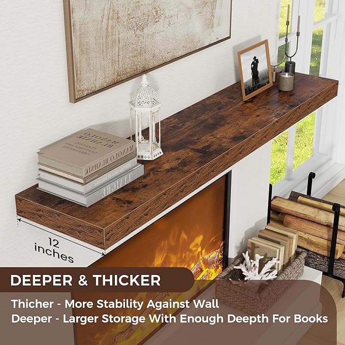 Venusmiles Floating Shelves for Wall, 55 Inch Wide x 12 Inch Deep Floating Shelves, Long Wood Floating Wall Shelf Shelves for Living Room Bathroom Bedroom Kitchen Home - (Brown, 55" W x 12" D x 2" H)