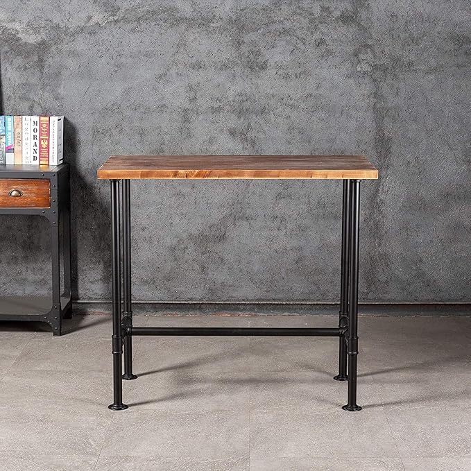 Diwhy 5 Piece Bar Table and Barstool Set Industrial Rectangular Pipe Dining Pub Bar Desk and Kitchen Counter Height Adjustable Stool with Iron Backrest Black(1 Table + 4 Chairs)