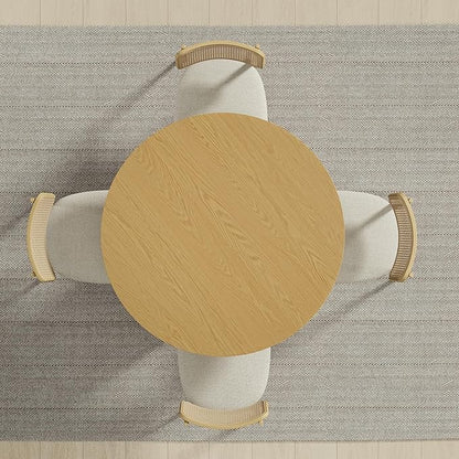 Casaphoria 46" Round Dining Table, Modern Wood Kitchen Table with Cylinder Polygonal Base for Living Room & Dining Room, Easy Assembly Farmhouse Furniture for 4-6, Oak