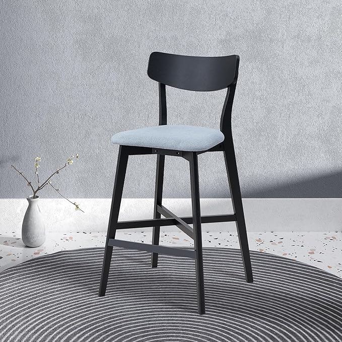 Gecheer Wooden Bar Chairs Set of 2, Modern Upholstered Kitchen Island Stools, Counter Height with Backrest and Footrest, Black Multiple Family Members can use it for Daily Dining YHS-W2582P197586