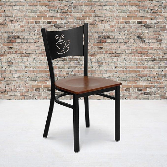 Flash Furniture 2 Pk. HERCULES Series Black Coffee Back Metal Restaurant Chair - Cherry Wood Seat