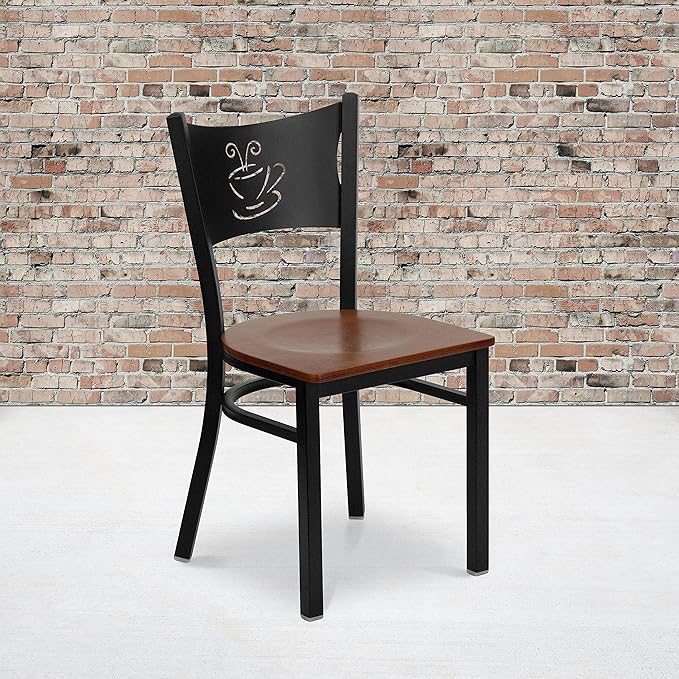 Flash Furniture 4 Pk. HERCULES Series Black Coffee Back Metal Restaurant Chair - Cherry Wood Seat