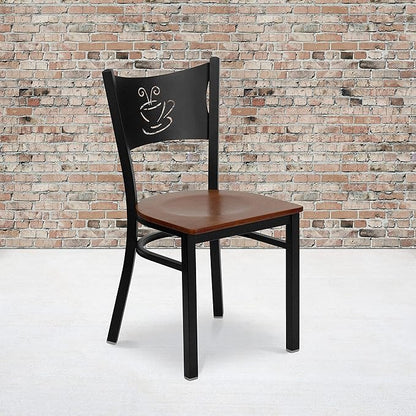 Flash Furniture 4 Pk. HERCULES Series Black Coffee Back Metal Restaurant Chair - Cherry Wood Seat