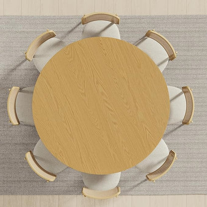 Casaphoria 60" Round Dining Table, Modern Wood Kitchen Table with Cylindrical Wide Bar Protruding Base for Living Room & Dining Room, Easy Assembly Farmhouse Furniture for 4-6, Oak