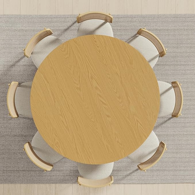 Casaphoria 60" Round Dining Table, Modern Wood Kitchen Table with Cylindrical Wide Bar Protruding Base for Living Room & Dining Room, Easy Assembly Farmhouse Furniture for 4-6, Oak