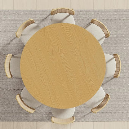 Casaphoria 60" Round Dining Table, Modern Wood Kitchen Table with Cylinder Polygonal Base for Living Room & Dining Room, Easy Assembly Farmhouse Furniture for 4-6, Oak