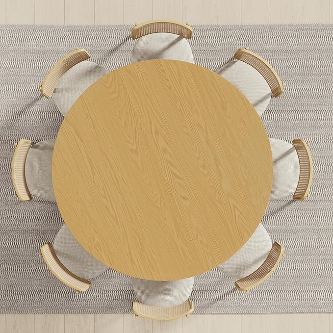 Casaphoria 60" Round Dining Table, Modern Wood Kitchen Table with Cone Shaped Strip Polygonal Base for Living Room & Dining Room, Easy Assembly Farmhouse Furniture for 4-6, Oak
