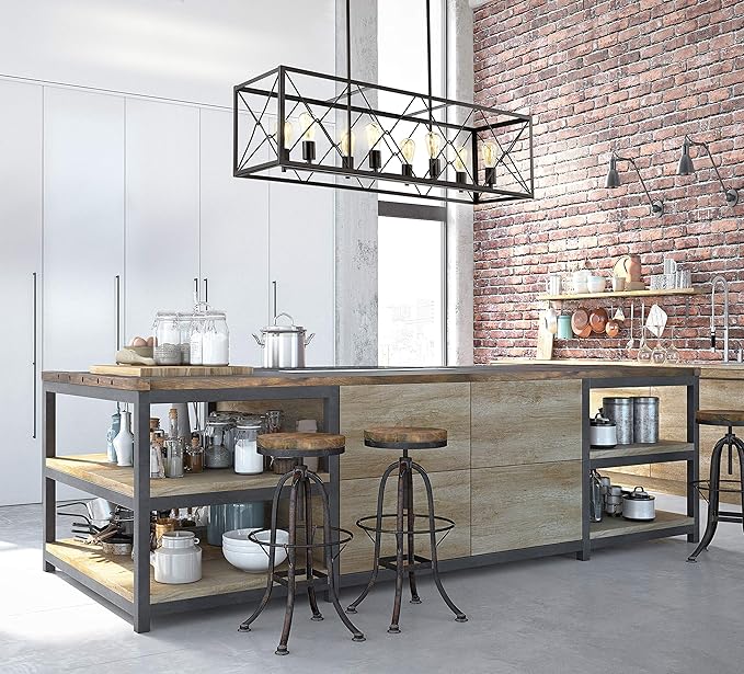 JONATHAN Y 39" Oil Rubbed Bronze 8-Light Farmhouse Drum Pendant Light, Industrial Dimmable LED Chandelier for Kitchen, Iron Metal Basket Shade, Bulbs Included (JYL7504A)