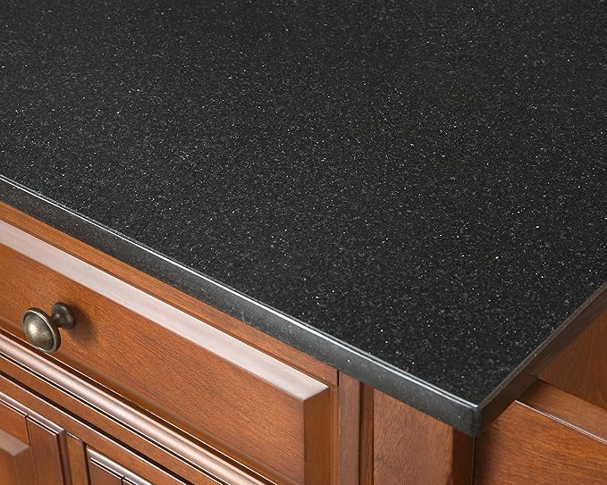 Crosley Furniture Cambridge Granite Top Rolling Kitchen Island Storage Cart, Microwave Stand, Spice Rack, Black